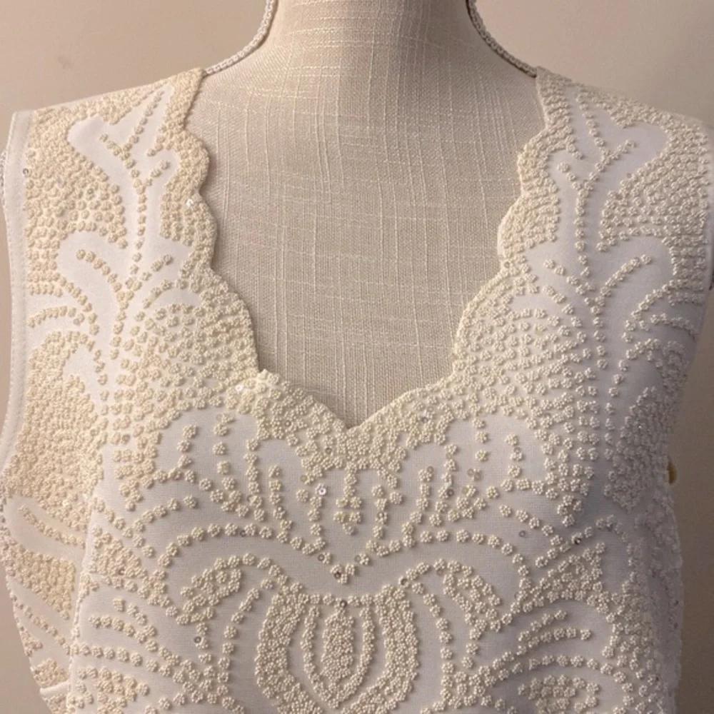 Dressbarn woman’s ivory formal sequined sleeveless high/low tank top V neck XL - Picture 3 of 10
